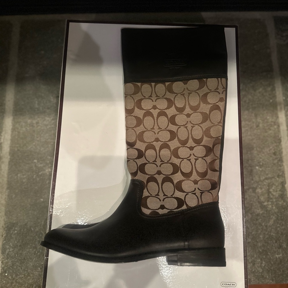 Coach Black and Brown Signature Pattern Boots